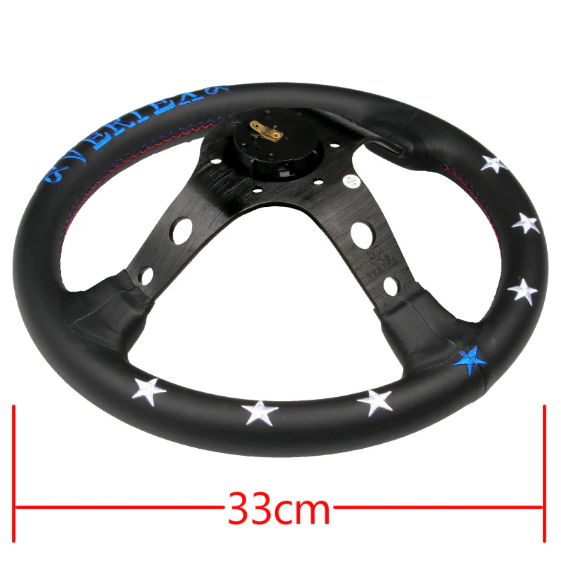 Leather Deep Dish Steering Wheel For OMP MOMO Racing Blue Stitch 330mm Vertex - Image 6