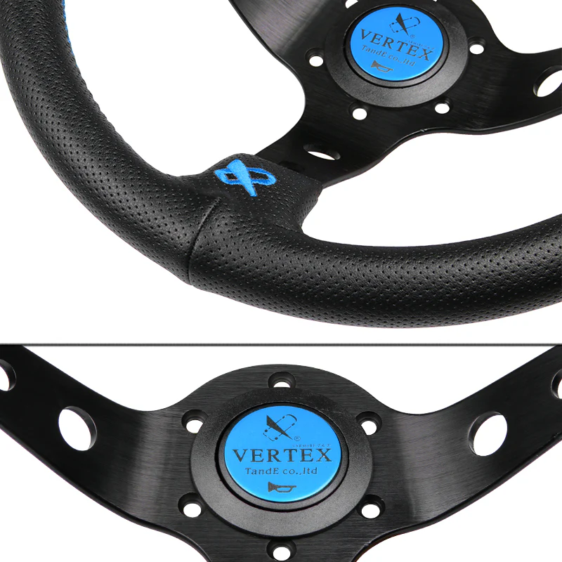 Leather Deep Dish Steering Wheel For OMP MOMO Racing Blue Stitch 330mm Vertex - Image 7