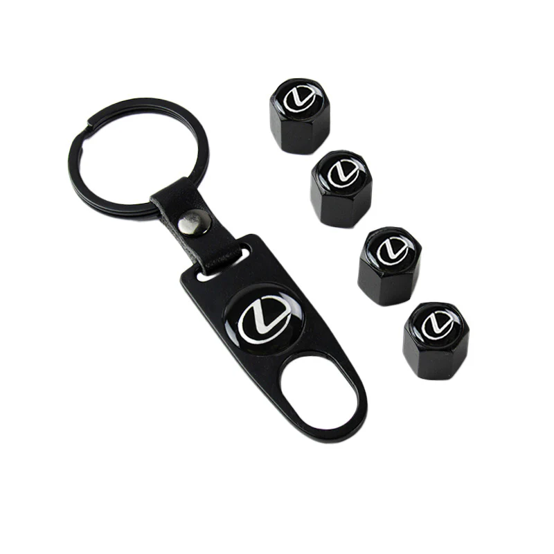 LEXUS Black Set LOGO Emblems with Wheel Tire Valves Air Caps Keychain - US SELLER - Image 6