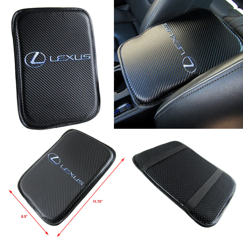 Lexus Carbon Fiber Look Car Center Console Armrest Cushion Mat Pad Cover with LED Coasters Combo Set - Image 2