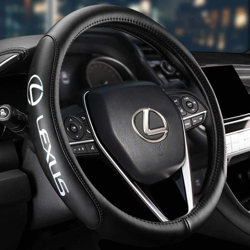 LEXUS Set Black 15" Diameter Car Auto Steering Wheel Cover Quality Leather with Center Console Armrest Cushion Mat Pad Cover - Image 5