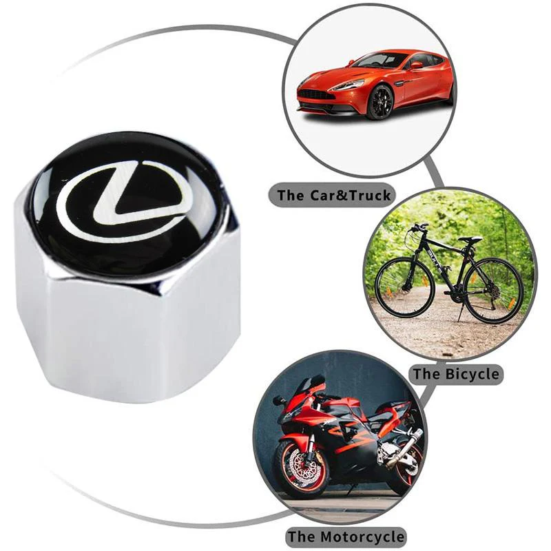 LEXUS Set LOGO Emblems with Silver Tire Wheel Valves Air Caps Keychain - US SELLER - Image 2