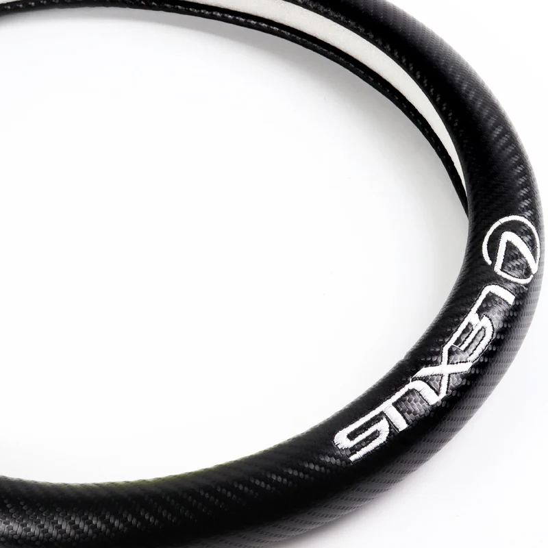 LEXUS Set of Car 15" Steering Wheel Cover Carbon Fiber Style Leather with Seat Belt Covers - Image 2