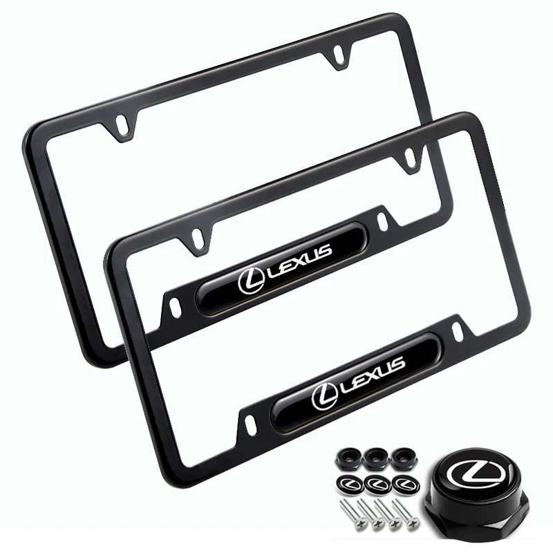 Lexus Stainless Steel 2pcs Black License Plate Frame with Caps Bolt Brand New SET - Image 4