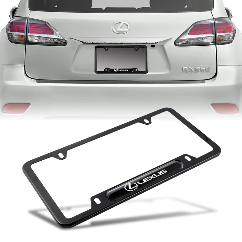 Lexus Stainless Steel 2pcs Black License Plate Frame with Caps Bolt Brand New SET - Image 5