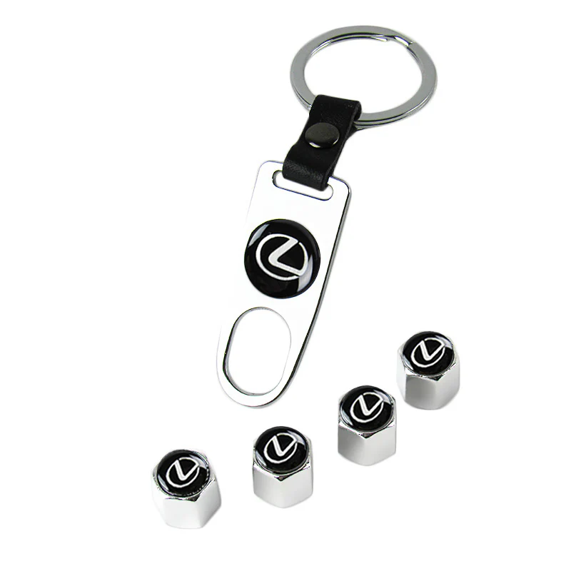 Lexus Universal Car SUV Wheel Tire Valves Dust Stem Air Caps Keychain Emblem Silver Set - Image 5