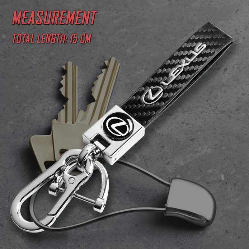 LEXUS Universal Chrome 3D Logo Carbon Fiber Look Black Leather Metal Gift Decor Quick Release Lanyard Keychain - Image 6