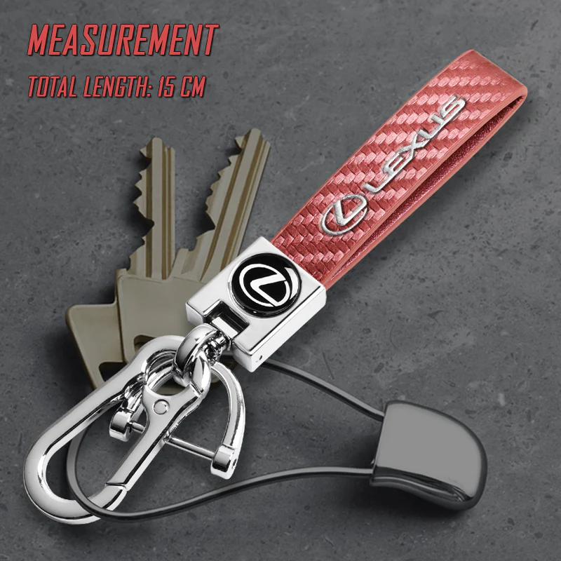 LEXUS Universal Chrome 3D Logo Carbon Fiber Look Rare Pink Leather Metal Gift Decor Quick Release Lanyard Keychain - Image 5