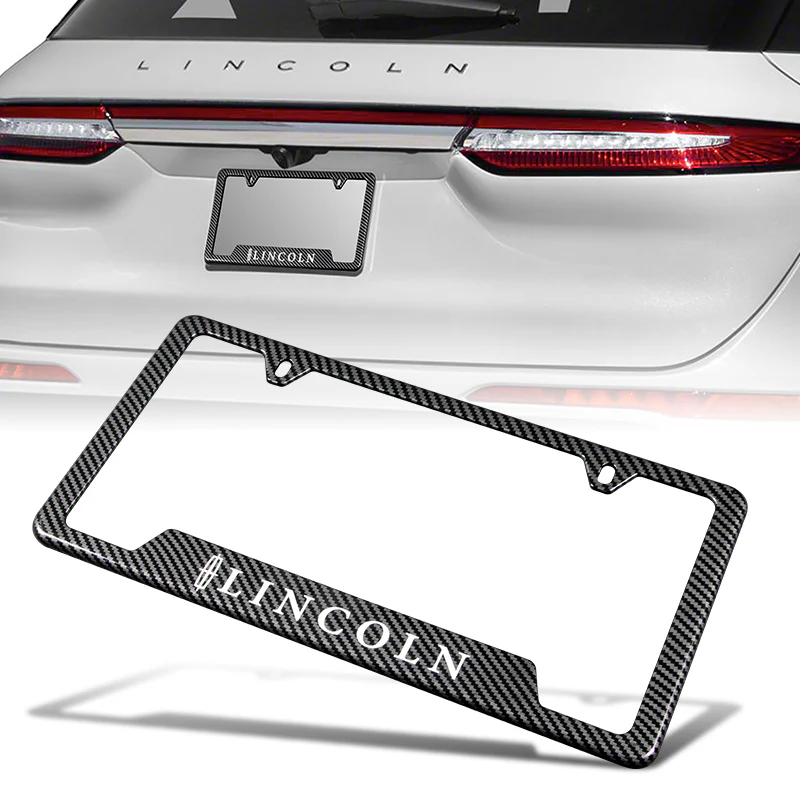Lincoln 2 pcs Carbon Fiber Look High Quality ABS License Plate Frames with Caps Bolt Screw Set - Image 2