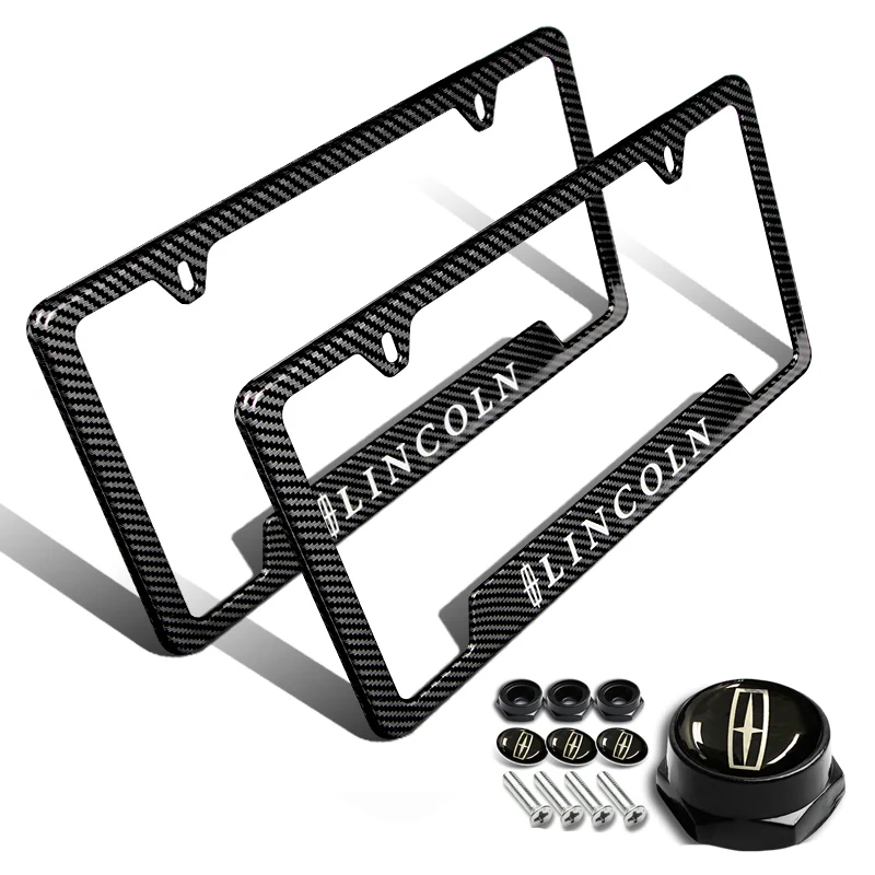 Lincoln 2 pcs Carbon Fiber Look High Quality ABS License Plate Frames with Caps Bolt Screw Set - Image 5