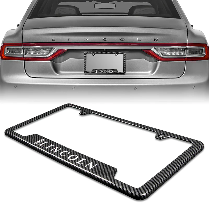 Lincoln 2 pcs Carbon Fiber Look High Quality ABS License Plate Frames with Caps Bolt Screw Set - Image 7
