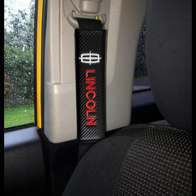 Lincoln Black Carbon Fiber Look Seat Belt Cover Embroidery Logo X2 - Image 7