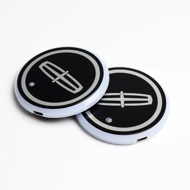 Lincoln Car Center Console Armrest Cushion Mat Pad Cover Stitched Embroidery Logo with LED Cup Coaster Set - Image 4