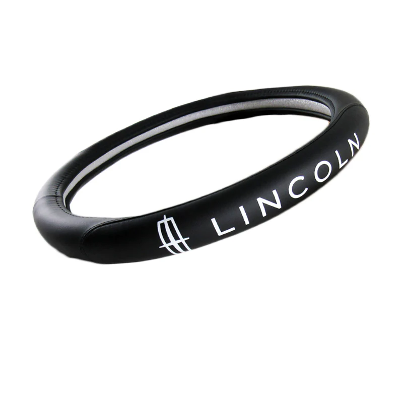 LINCOLN Set Black 15" Diameter Car Auto Steering Wheel Cover Quality Leather with Center Console Armrest Cushion Mat Pad Cover - Image 7