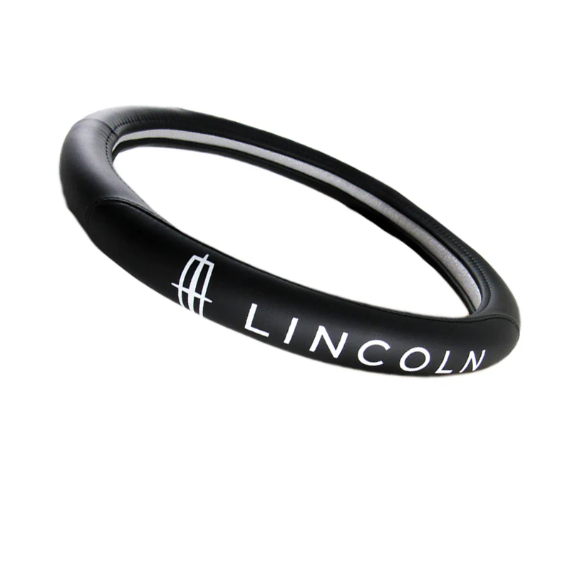 LINCOLN Set Black 15" Diameter Car Auto Steering Wheel Cover Quality Leather with Center Console Armrest Cushion Mat Pad Cover - Image 9