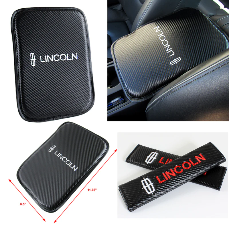 Lincoln Set Car Center Console Armrest Cushion Mat Pad Cover with Embroidery Seat Belt Cover Set - Image 5