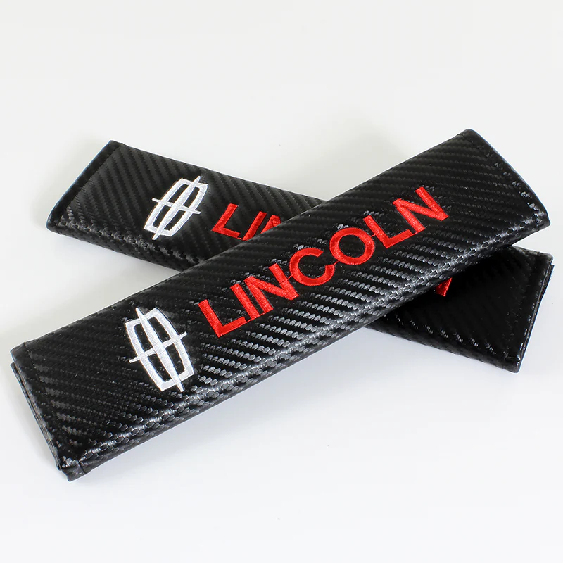 LINCOLN Set of Car 15" Steering Wheel Cover Carbon Fiber Style Leather with Seat Belt Covers - Image 6