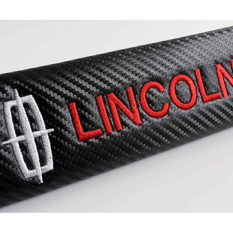 LINCOLN Set of Car 15" Steering Wheel Cover Carbon Fiber Style Leather with Seat Belt Covers - Image 9