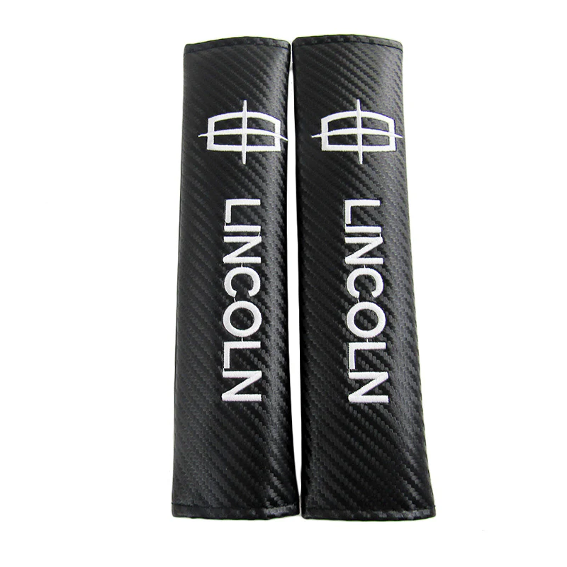 Lincoln Set of Carbon Fiber Look Embroidered Armrest Cushion & Seat Belt Cover - Image 3