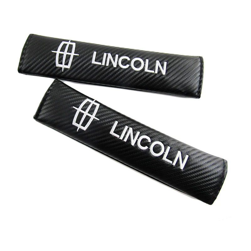 Lincoln Set of Carbon Fiber Look Embroidered Armrest Cushion & Seat Belt Cover - Image 4
