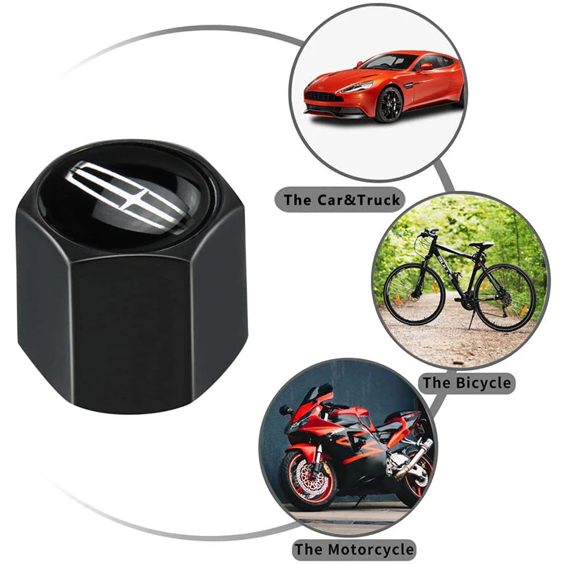 LINCOLN Universal Car SUV Wheel Tire Valves Dust Stem Air Caps Keychain Emblem Black Set - Image 4