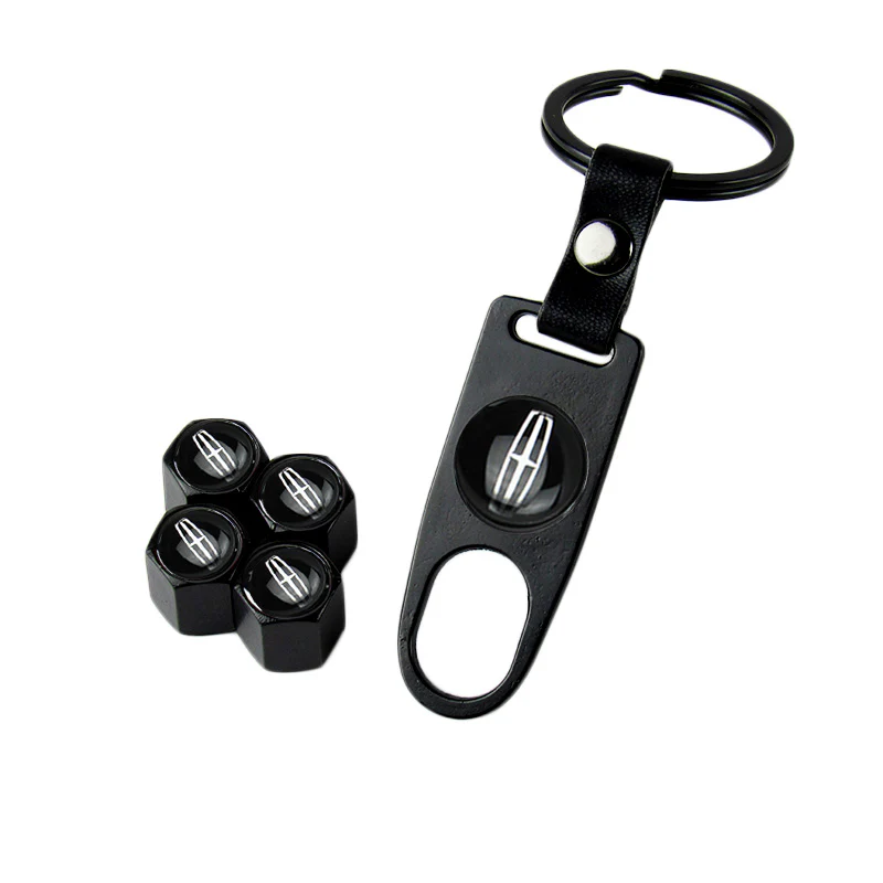 LINCOLN Universal Car SUV Wheel Tire Valves Dust Stem Air Caps Keychain Emblem Black Set - Image 6