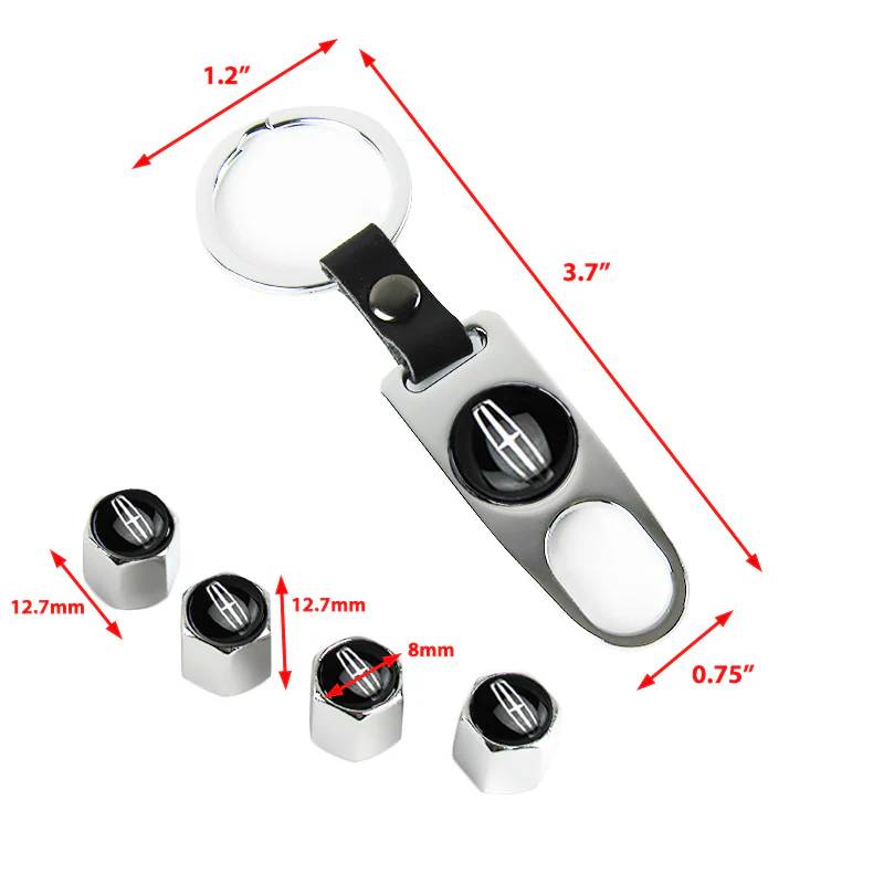 LINCOLN Universal Car SUV Wheel Tire Valves Dust Stem Air Caps Keychain Emblem Silver Set - Image 3