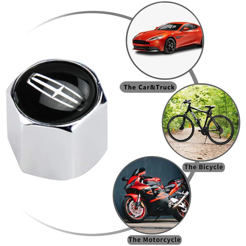 LINCOLN Universal Car SUV Wheel Tire Valves Dust Stem Air Caps Keychain Emblem Silver Set - Image 4