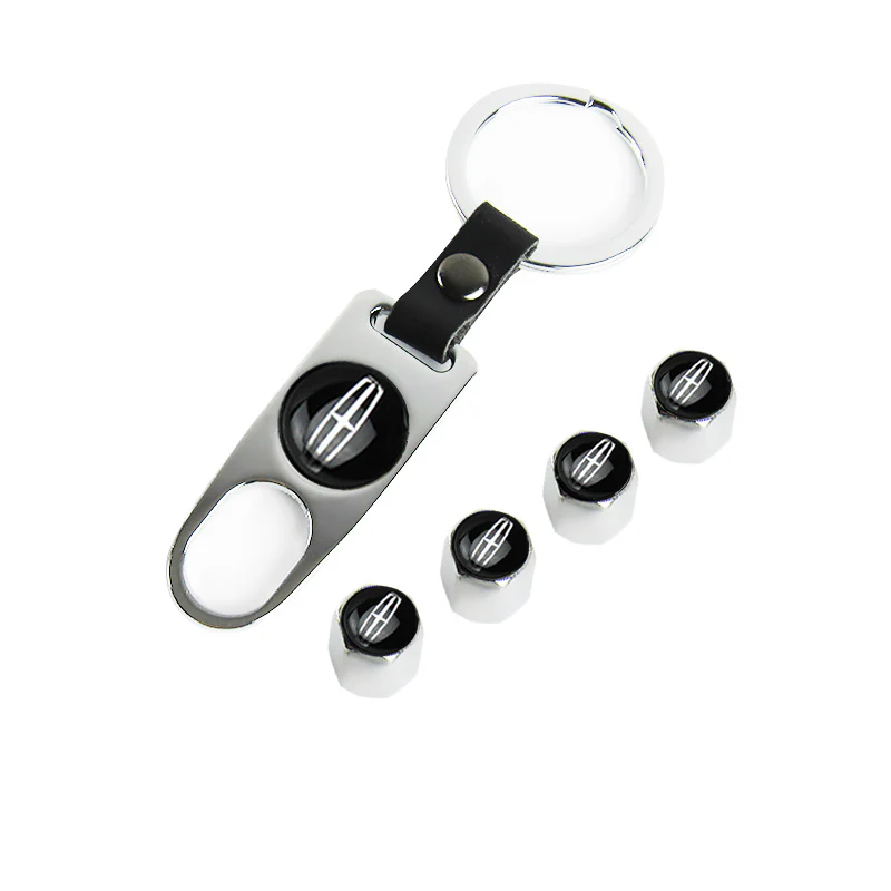 LINCOLN Universal Car SUV Wheel Tire Valves Dust Stem Air Caps Keychain Emblem Silver Set - Image 5