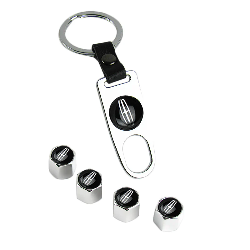 LINCOLN Universal Car SUV Wheel Tire Valves Dust Stem Air Caps Keychain Emblem Silver Set - Image 6