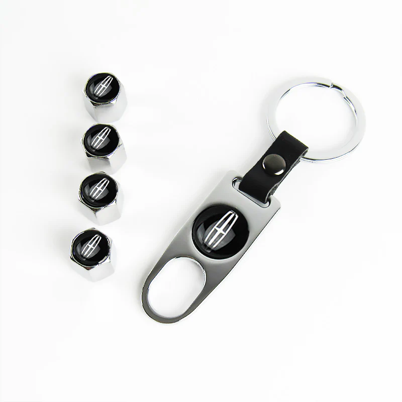 LINCOLN Universal Car SUV Wheel Tire Valves Dust Stem Air Caps Keychain Emblem Silver Set - Image 7