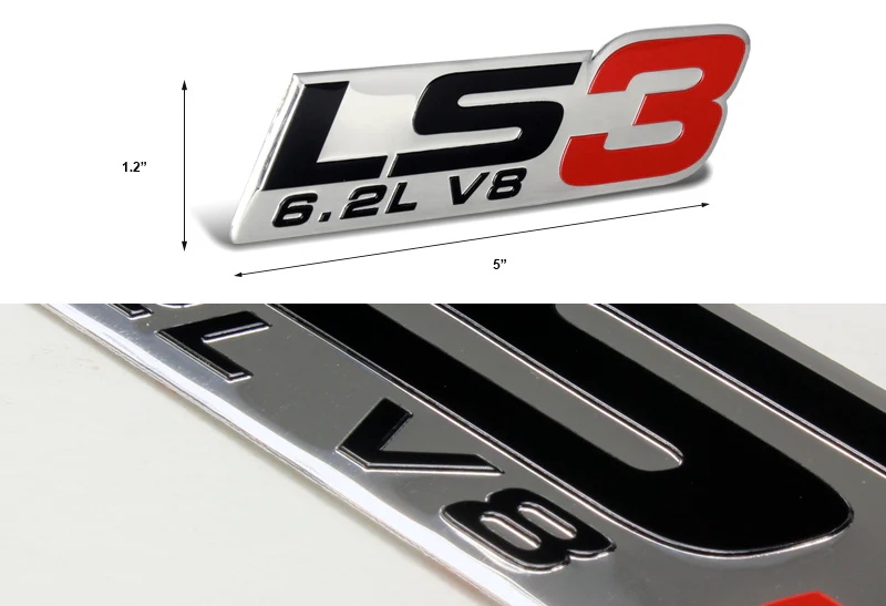LS3 / 6.2L / V8 Aluminum Sticker Decal Emblem Badge Bumper / Trunk / Hood / Engine -Red - Image 2