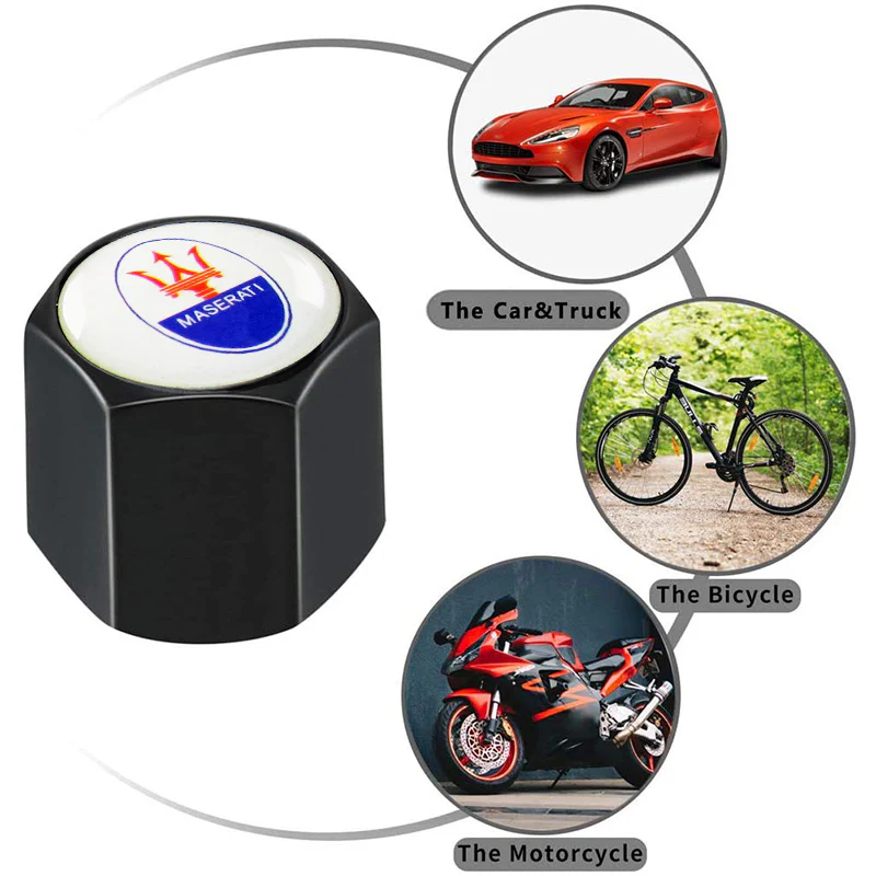 MASERATI Universal Car SUV Wheel Tire Valves Dust Stem Air Caps Keychain Emblem Black Set - Image 5