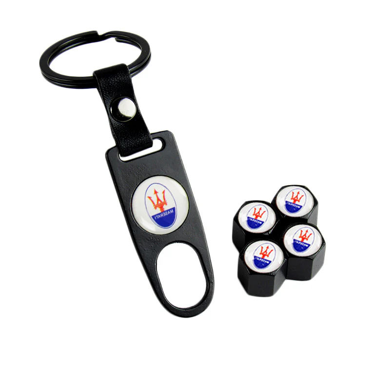MASERATI Universal Car SUV Wheel Tire Valves Dust Stem Air Caps Keychain Emblem Black Set - Image 6