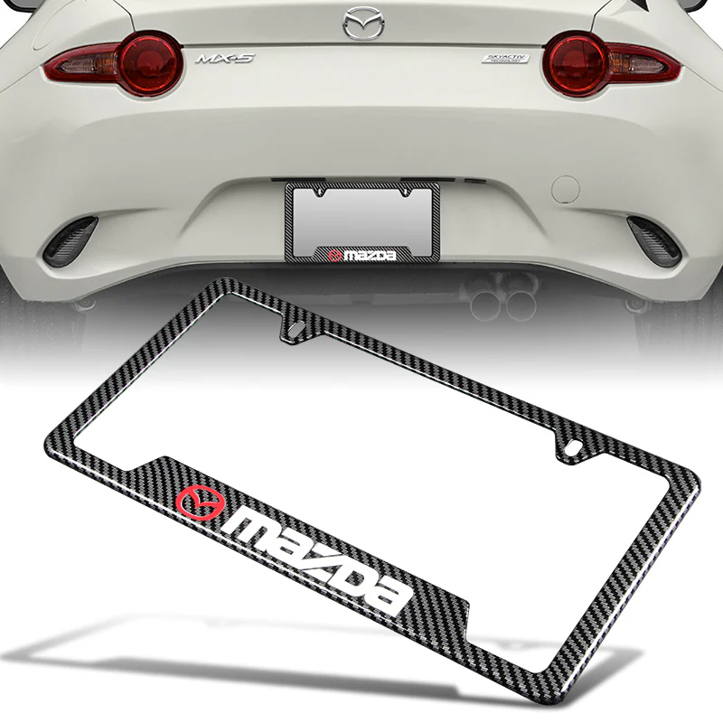 MAZDA 2 pcs Carbon Fiber Look High Quality ABS License Plate Frames with Caps Bolt Screw Set - Image 2