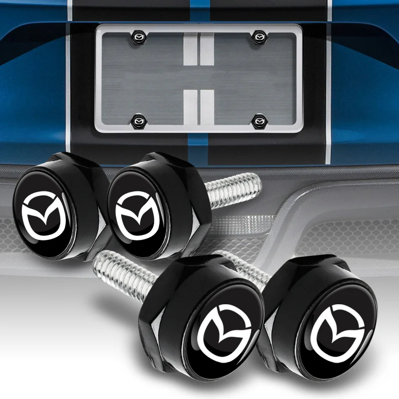 MAZDA 2 pcs Carbon Fiber Look High Quality ABS License Plate Frames with Caps Bolt Screw Set - Image 3