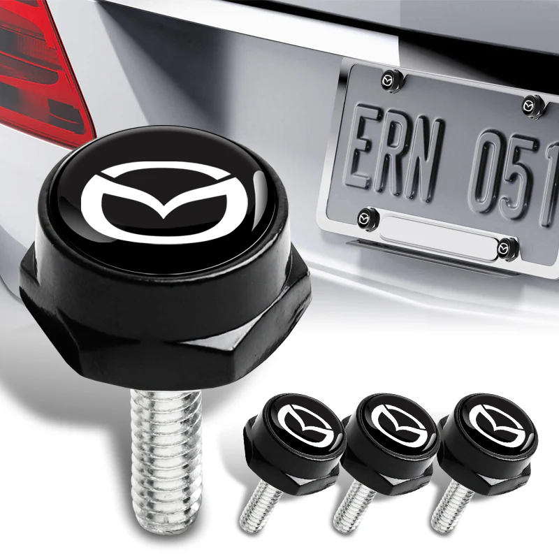 MAZDA 2 pcs Carbon Fiber Look High Quality ABS License Plate Frames with Caps Bolt Screw Set - Image 8