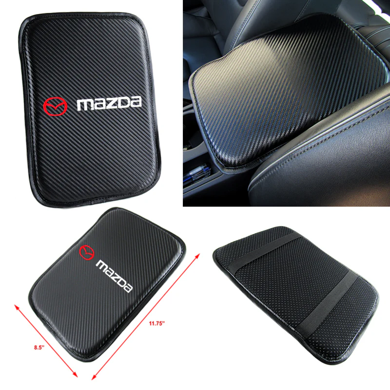 MAZDA Mazda Speed Set Black 15" Diameter Car Auto Steering Wheel Cover Quality Leather with Center Console Armrest Cushion Mat Pad Cover - Image 5