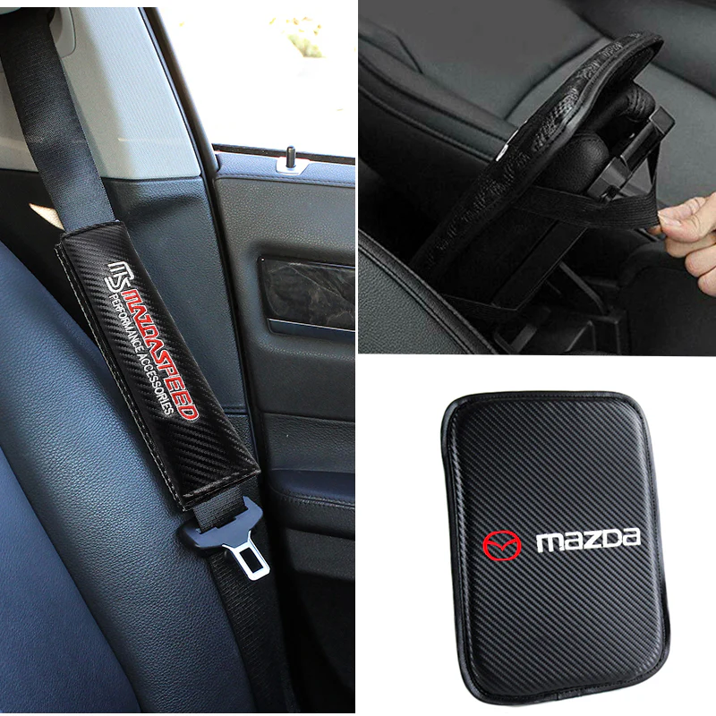 Mazda Mazda Speed Set of Carbon Fiber Look Embroidered Armrest Cushion & Seat Belt Cover - Image 5