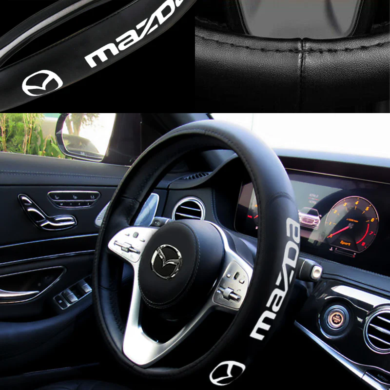 MAZDA MazdaSpeed Set of Car 15" Steering Wheel Cover Quality Leather with Exquisite Clock - Image 11