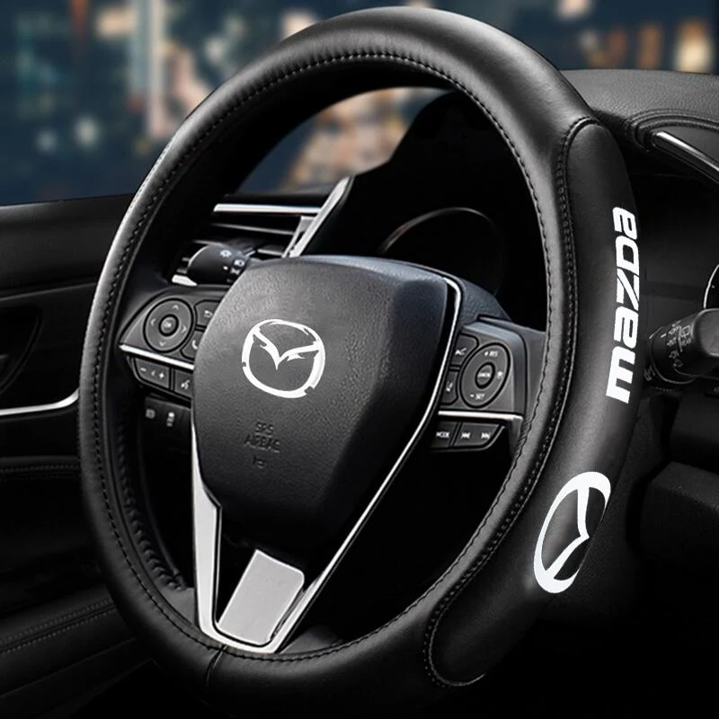 Mazda MazdaSpeed Set of Car 15" Steering Wheel Cover Quality Leather with Seat Belt Covers - Image 9