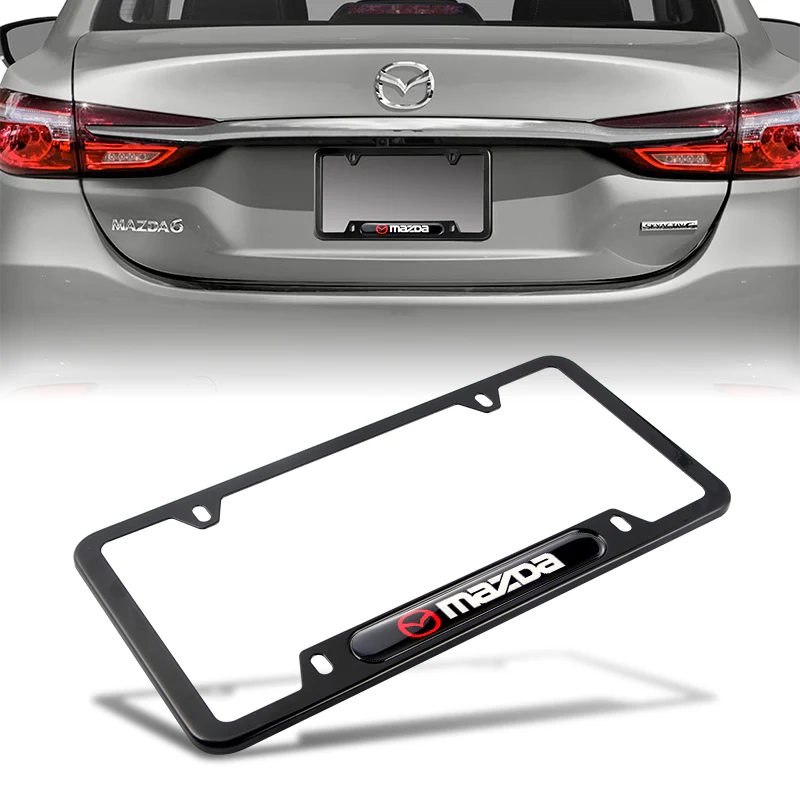 MAZDA MazdaSpeed Stainless Steel 2pcs Black License Plate Frame with Caps Bolt Brand New SET - Image 2