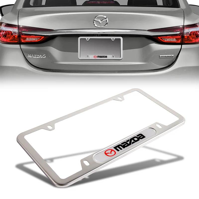 MAZDA MazdaSpeed Stainless Steel 2pcs License Plate Frame with Caps Bolt Brand New SET - Image 2