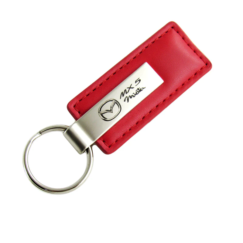 MAZDA MIATA MX5 Rectangle RED Leather Chrome Key Fob Keyring Keychain Lanyard - Image 4