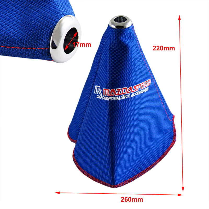 Mazda MazdaSpeed Red Stitched Blue Fabric Shifter Boot Cover - Image 3