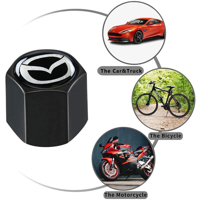 Mazda Set LOGO Emblems with Black Keychain Wheel Tire Valves Air Caps - US SELLER - Image 2