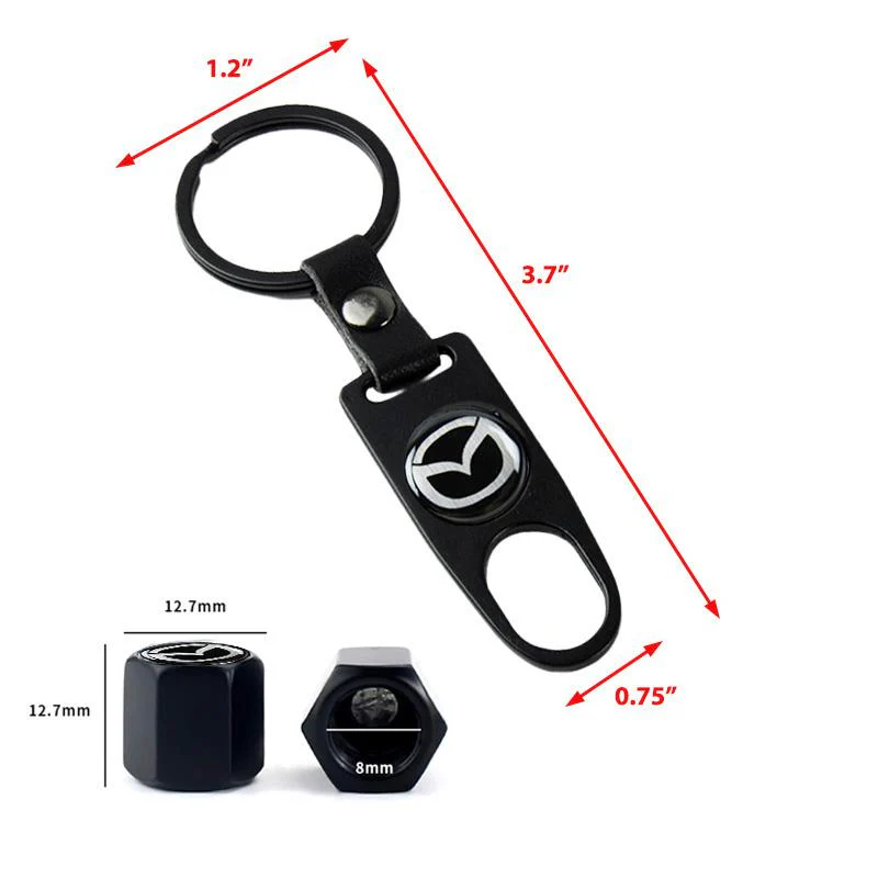 Mazda Set LOGO Emblems with Black Wheel Tire Valves Air Caps Keychain - US SELLER - Image 3