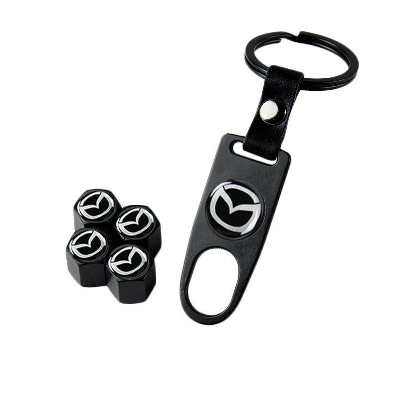 Mazda Set LOGO Emblems with Black Wheel Tire Valves Air Caps Keychain - US SELLER - Image 6