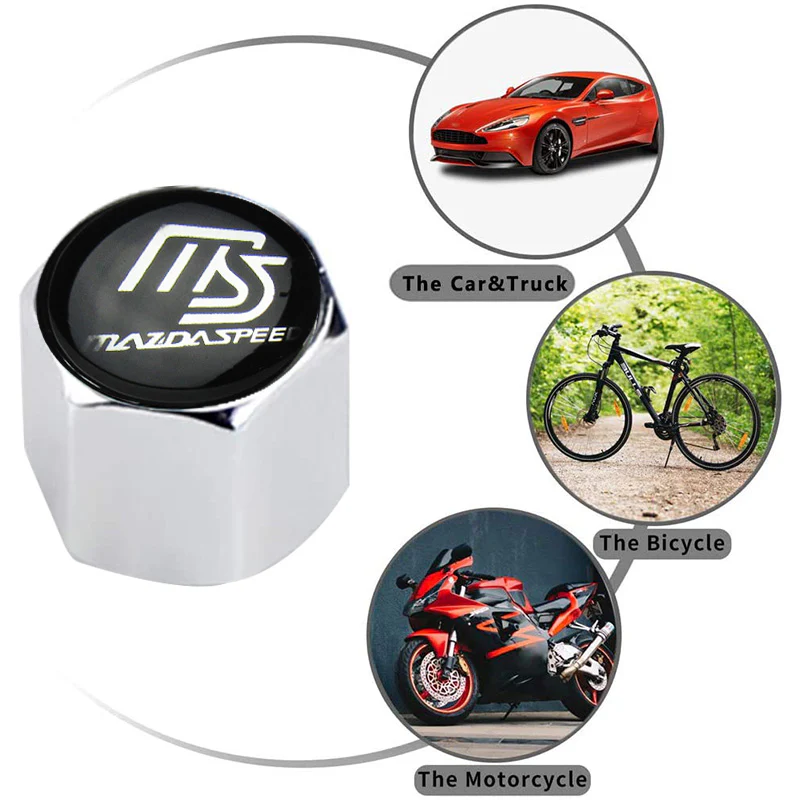 Mazda Set LOGO Emblems with Mazda Speed Silver Keychain Tire Wheel Valves Air Caps - US SELLER - Image 2