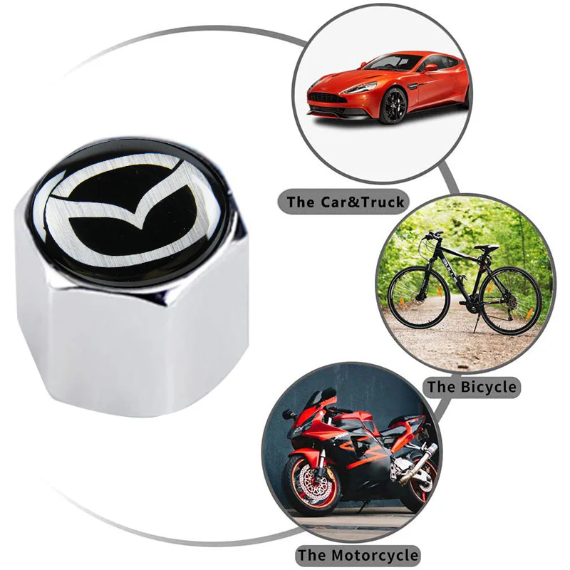 Mazda Set LOGO Emblems with Silver Keychain Wheel Tire Valves Air Caps - US SELLER - Image 2